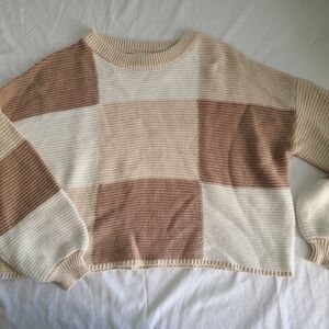 Jessica Simpson Patchwork Sweater - Cream and Brown